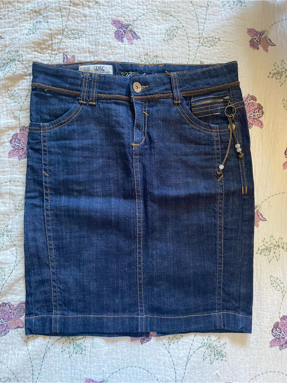TRF Denim Dark Blue Denim Mini Skirt with Zipper Charm